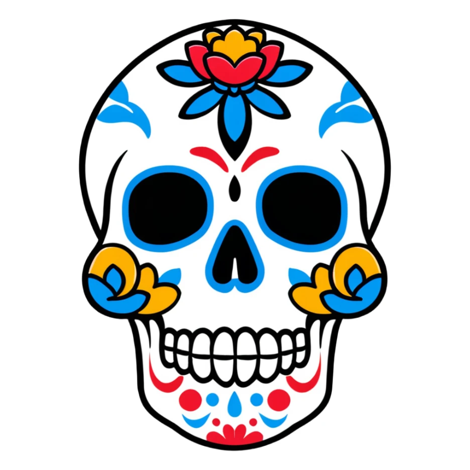 Day of the Dead skull with colorful paint and decorations sticker