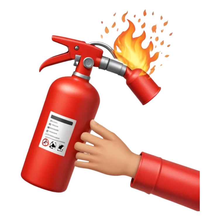 hand holding Fire extinguisher
 and puts out fire sticker