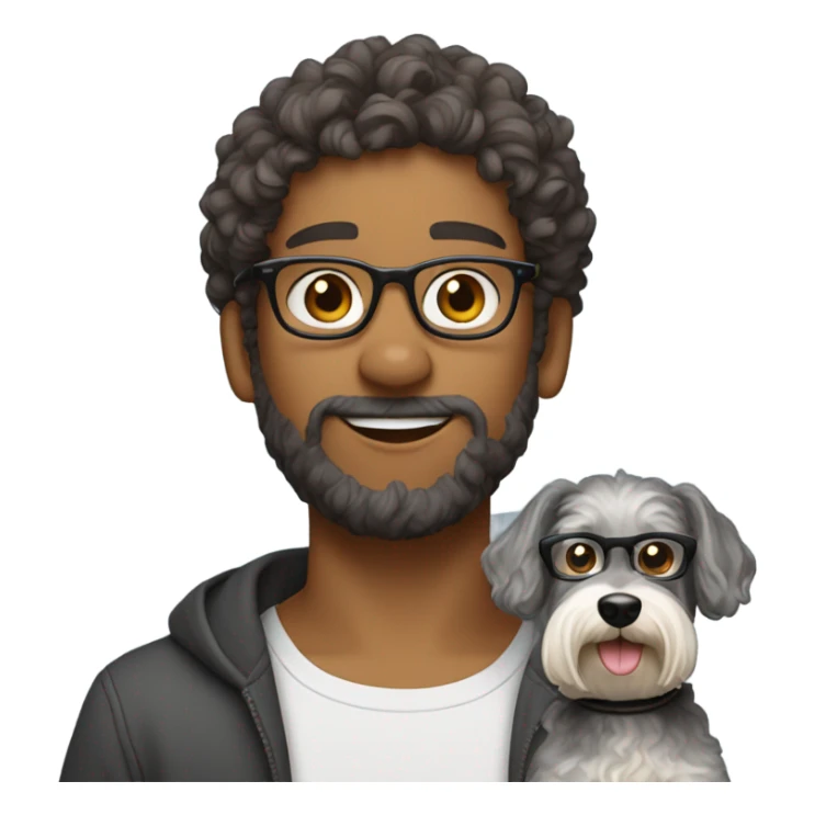 friend with glasses and curly hair, medium tan skin with schanauzer  sticker