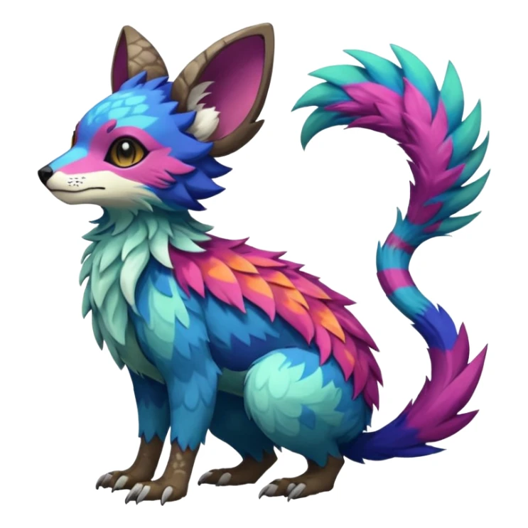 Rare realistic exotic edgy epic pretty beautiful handsome gorgeous aesthetic colorful vibrant Vernid-Trico-species-Fakemon-creature by LiLaiRa, random markings, tufted ears, full body sticker