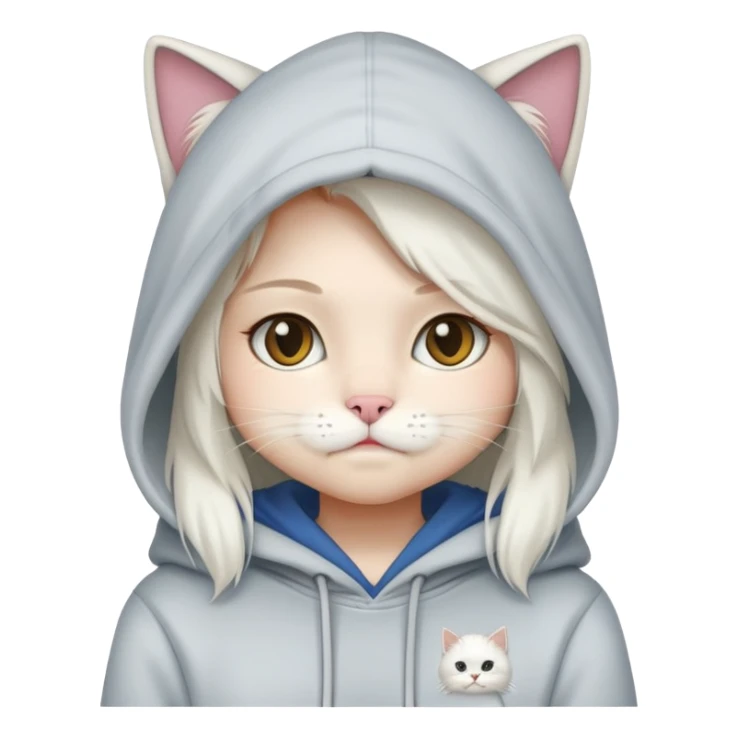 girl wear hoodie British whithe Longhair cat sticker