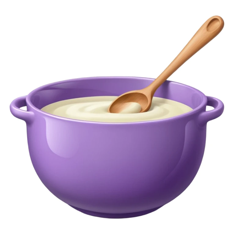 a lilac ceramic mixing bowl with a wooden spoon stirring sticker