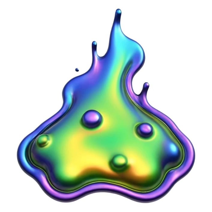 3D render of Oil Slick, toxic waste aesthetic, bubbling liquid, caution metal, industrial warning texture. sticker