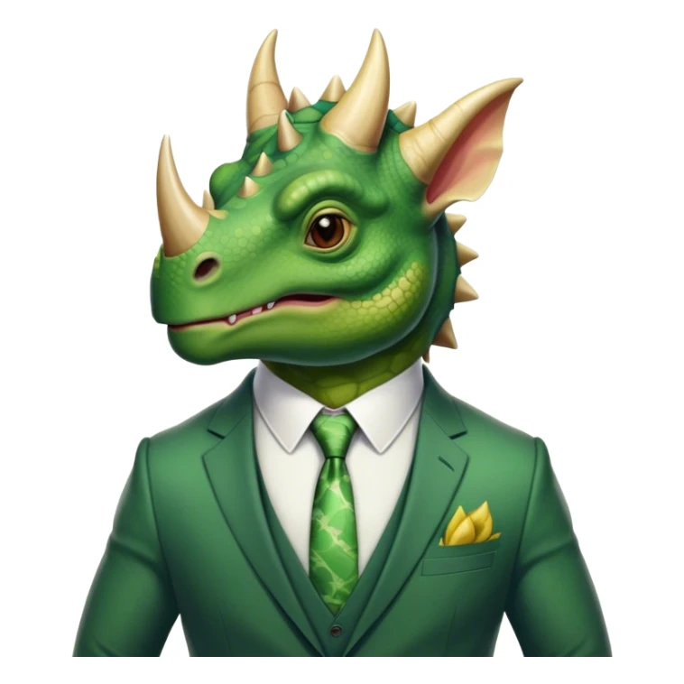 faces of different office green triceratops in a suit sticker