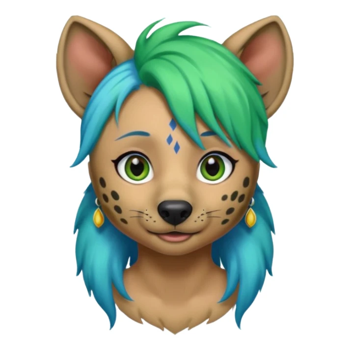 hyena with feminine  blue and green hair sticker