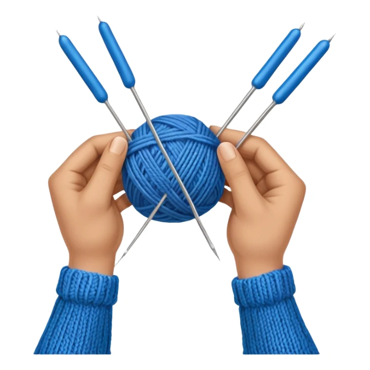 hands holding 2 knitting needles (1 on the right hand and another one on the left hand) with a ball of knitting thread (without a person's face) sticker