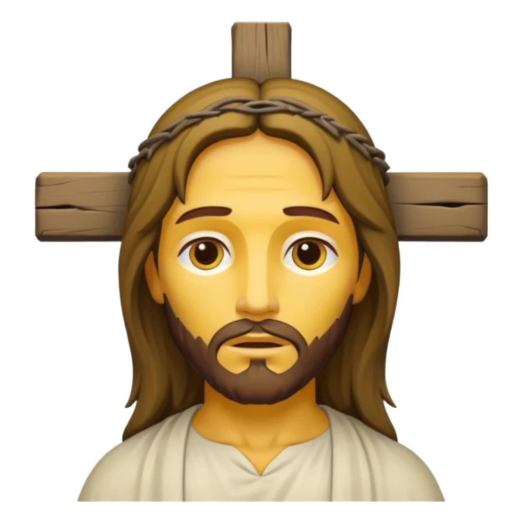 Jesus Christ on the cross, simplified, iconic, yellow face, gentle expression sticker