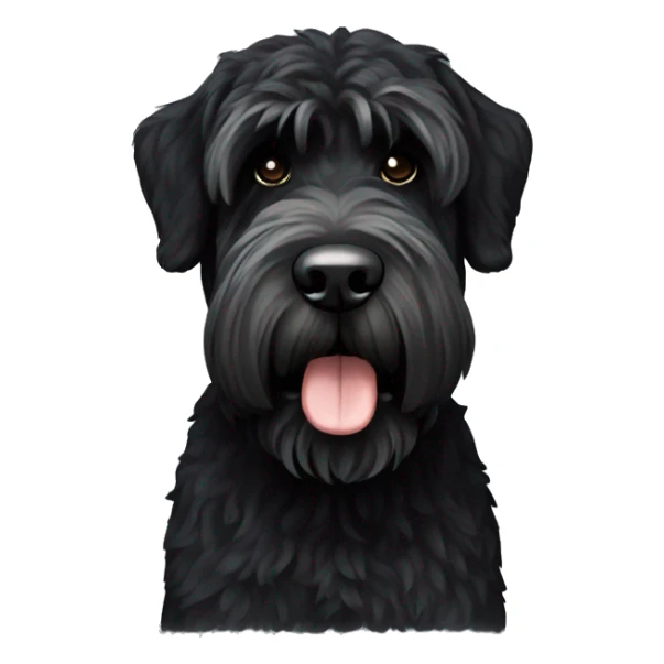Black Russian terrier with white chest sticker