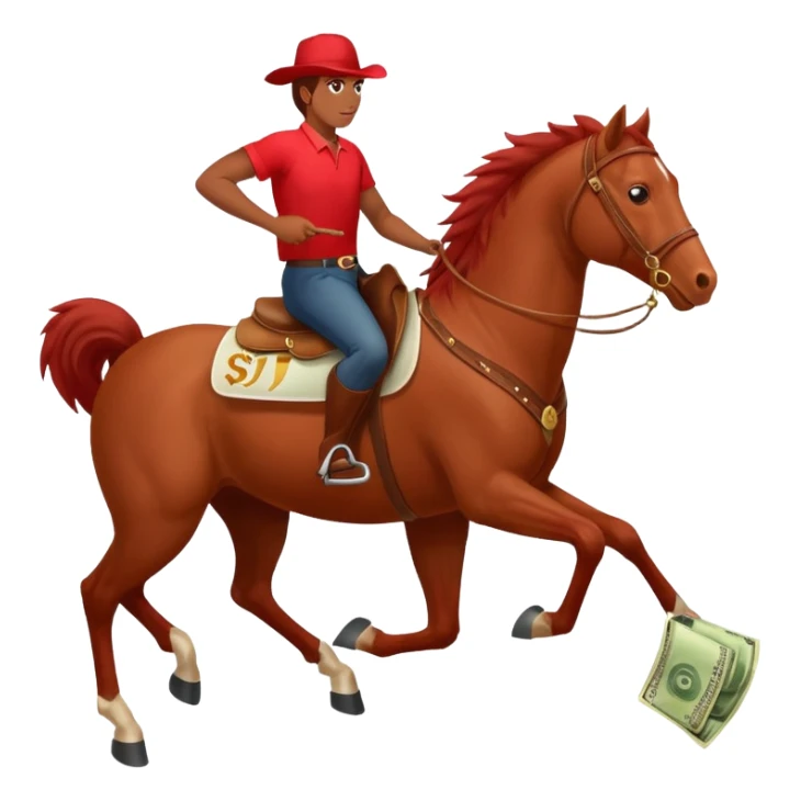 red horse agressive running money on the saddle text “ZGI” on leg sticker