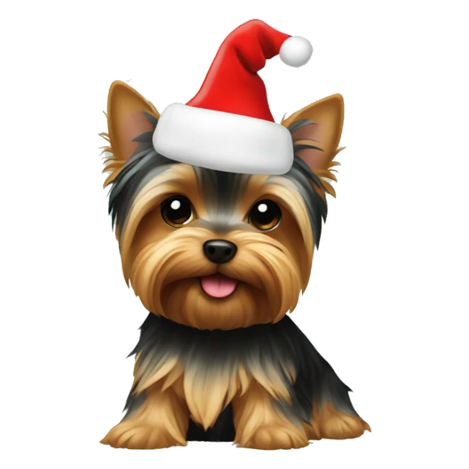 A yorkie wearing a Christmas hat sticker