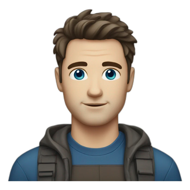 shaved white man with messy mid long dark brown hair blue eyes sticker