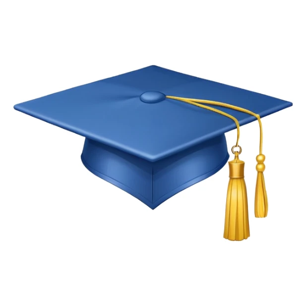blue graduation cap with yellow tassel sticker