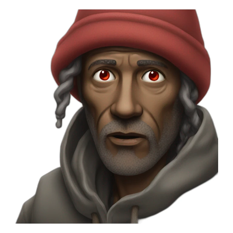 Homeless man with red eye whites smoking sticker