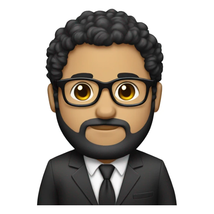 men curly dark hair , glassesblack eyes, chubby , full beard , ith suit  and tie sticker