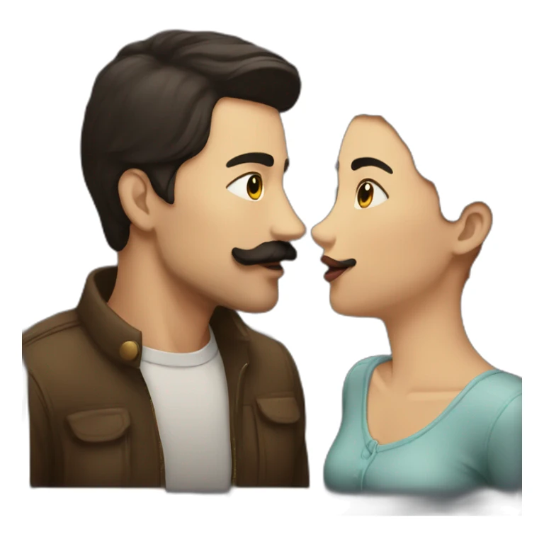 Kissing couple dark hair moustache sticker
