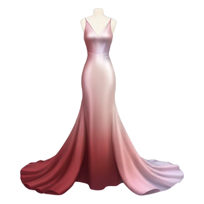 Realistic isolated long slim pastel #EE0 formal party satin dress with gradient shiny sparkling dark red sticker