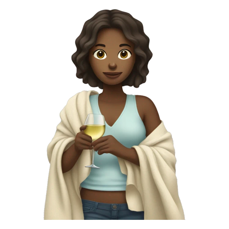 brunette girl with blankets holding a bottle of white wine  sticker