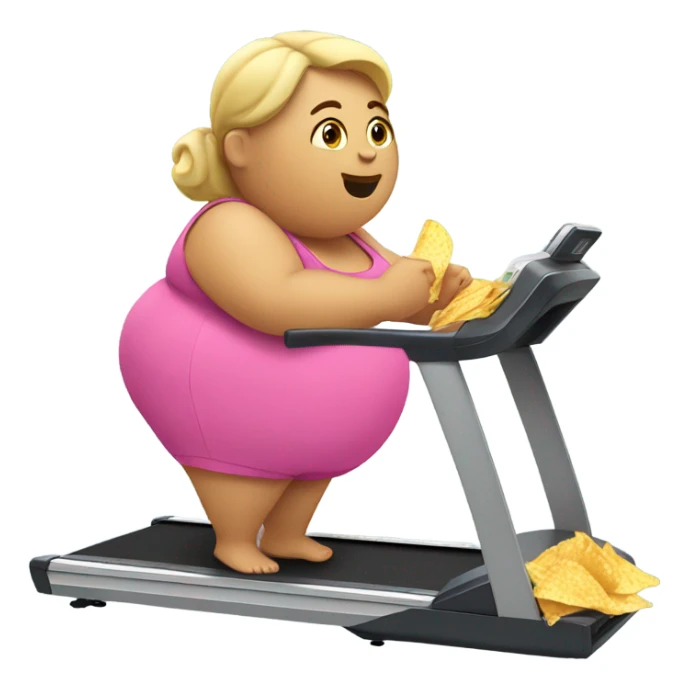 Fat girl eating chips on a treadmill sticker