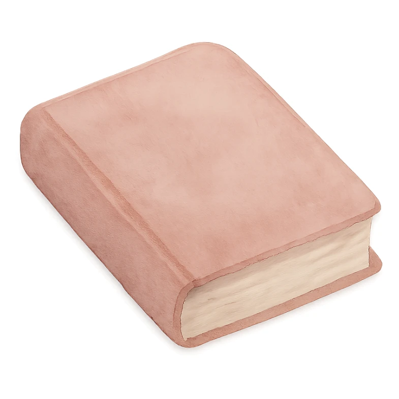 dusty-rose colored antique closed book, dreamy painterly watercolor style, visible brushstrokes sticker