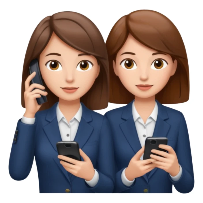 two brown haired girls, looking professional maybe leaned back on back and looking forward and using phones sticker