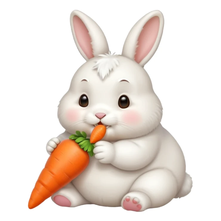 A chubby bunny thats cute and cuddly eating a mini carrot sticker