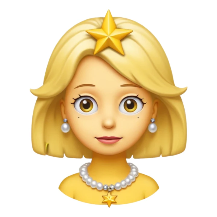 3D emoji head-only, smooth plastic, soft studio light, big round eyes, bold outline, centered, transparent bg,
Lisa Simpson, yellow skin, eight-point star hair, white pearl necklace sticker