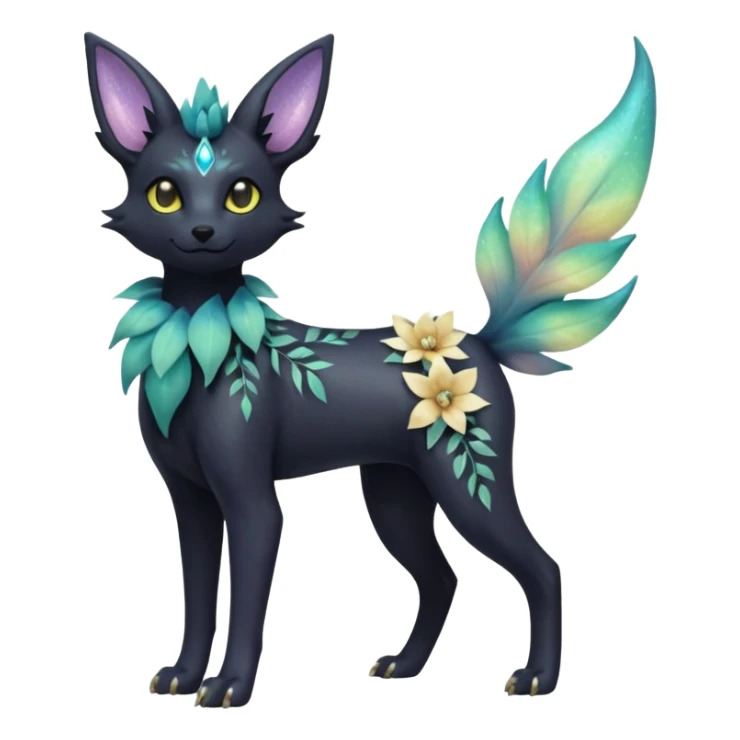 Multicolored sparkly pastel dark iridescent light pale gloomy spooky realistic pretty cool elegant realistic floral exotic Trico-Bolthund-Electrike-Luxray-Umbreon-Leafeon-hybrid, full body sticker