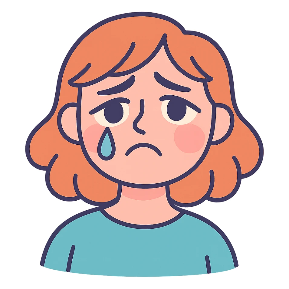 wistful crying face with gentle eyes, single tear, pastel colors sticker