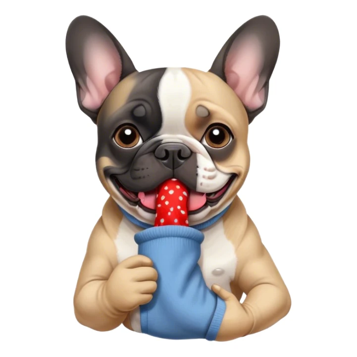 Black and white frenchie eating a sock  sticker