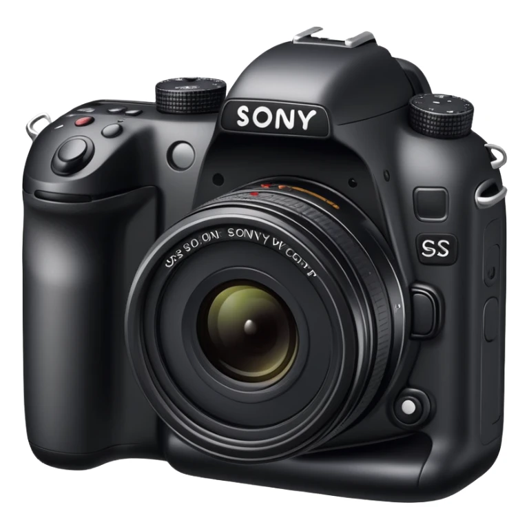 Simple camera design with 'Sony' written on the front, minimal details, compact DSLR camera sticker