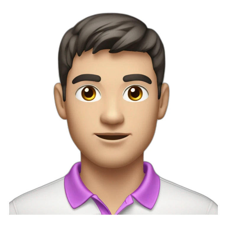 young handsome man with straight short dark hair and dark eyes with large eyelashes and plump pink lips protruding cheekbones in a sports polo shirt sticker