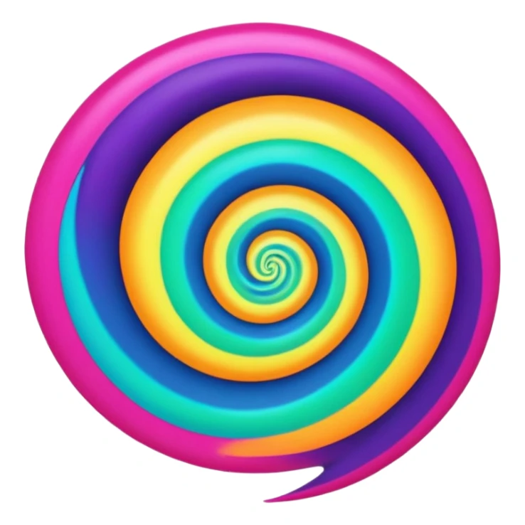 create  a Circular emoji, thin black outline, neon energy tornado vortex, clockwise glowing spiral, blue and green outer swirls, magenta and purple core, red inner arc, yellow-orange base glow, smooth gradients, psychedelic futuristic style, high saturation, intense glow, centered sticker