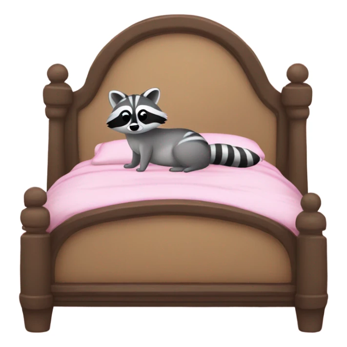 princess style bed with sleeping cute racoon wearing pink bow on head in it sticker
