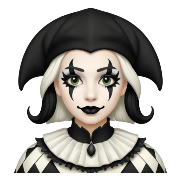 make a black and white jester uniform with white makeup and black lipstick sticker
