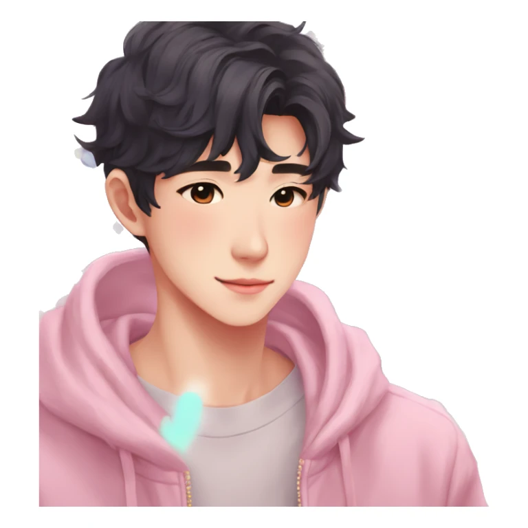 Gorgeous bright sparkly romantic Asian anime pastel guy with blushing face aesthetic trending style outside sticker