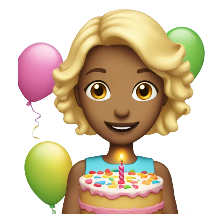 Young blonde hair girl with birthday cake sticker