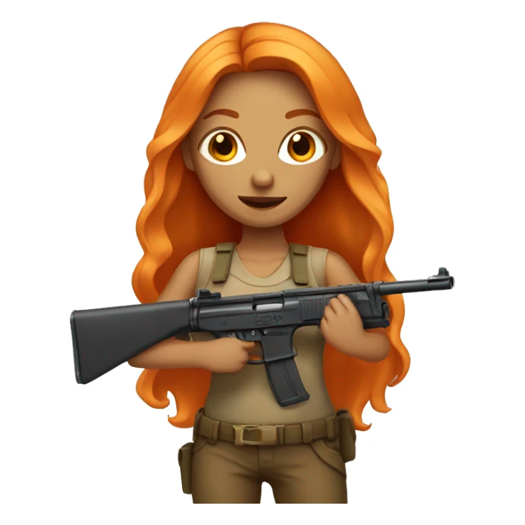 Tan girl with long orange hair holding a gun sticker