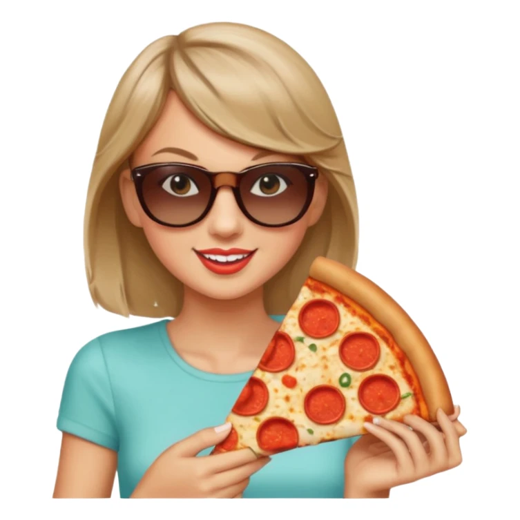 Taylor Swift, wearing sun glasses, holding a slice of pizza





































 sticker