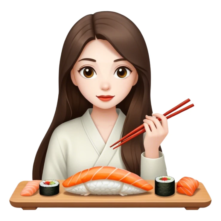 beautiful pale brunette girl with long enjoying sushi sticker