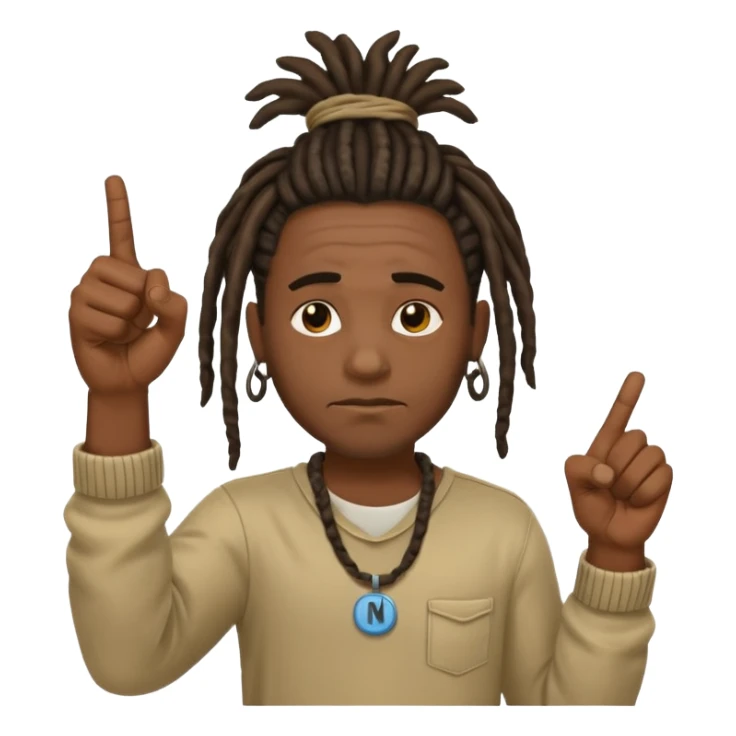  black skinned guys with dreads with his thumbs pointing down and a sign in the background saying no sticker