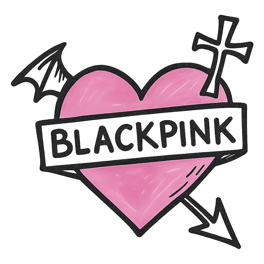 BLACKPINK-inspired gothic object, sketchy and expressive, black and pink, hand drawn style sticker