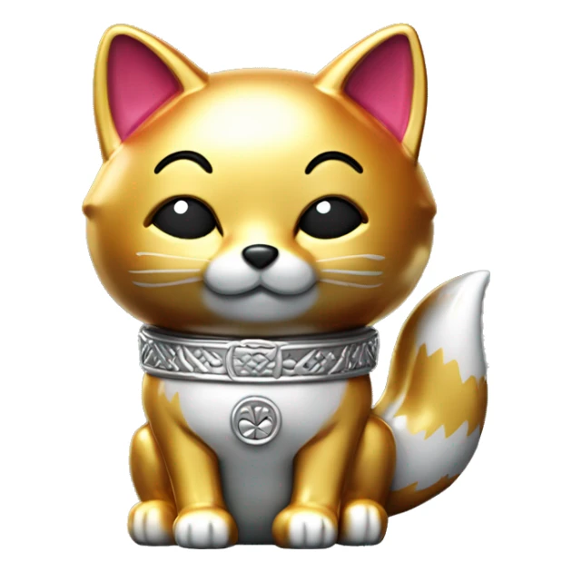 fully chrome fox statue in the form of maneki neko sticker