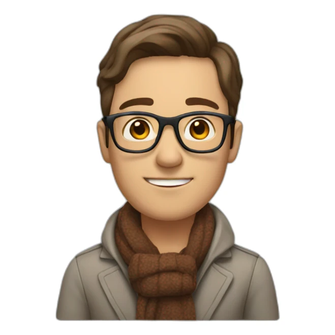 man with brown hair with glasses and scarf and on a wheelchair sticker