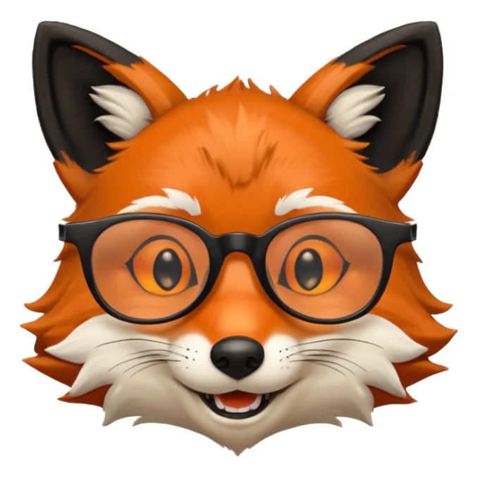 grinning fox caricature hacker side profile, black fur sticker