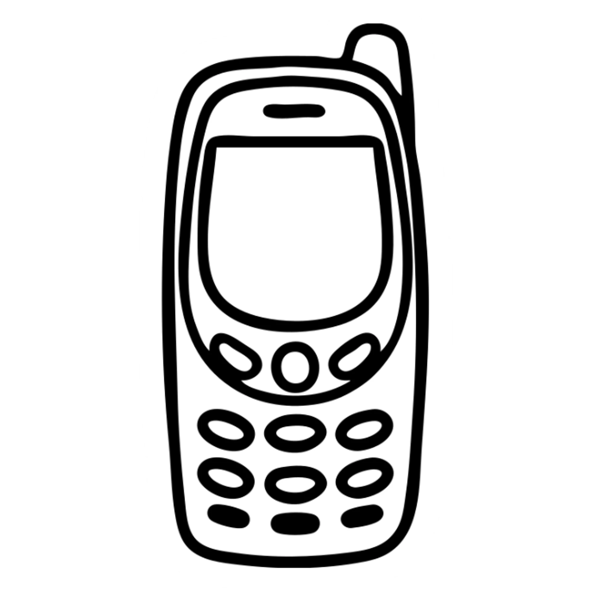 Retro Nokia 3310 brick phone with keypad and small screen sticker