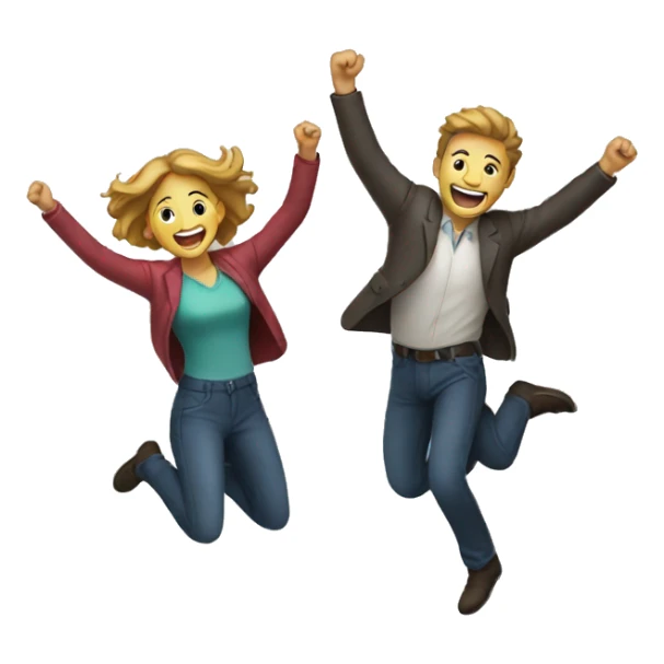 a man and a women jumping celebrating sticker
