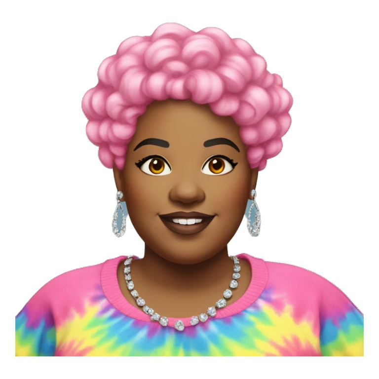 Large Plus size black woman with pink curly pixie cut hair and a rainbow tie dye sweater , and diamond stud earrings  sticker