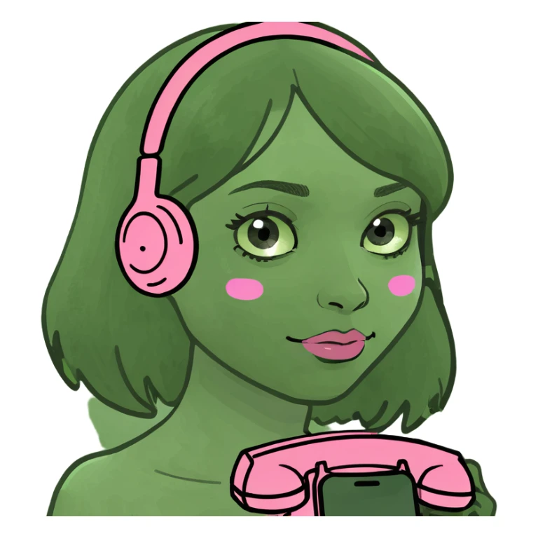 girl scrolling on pink phone sticker