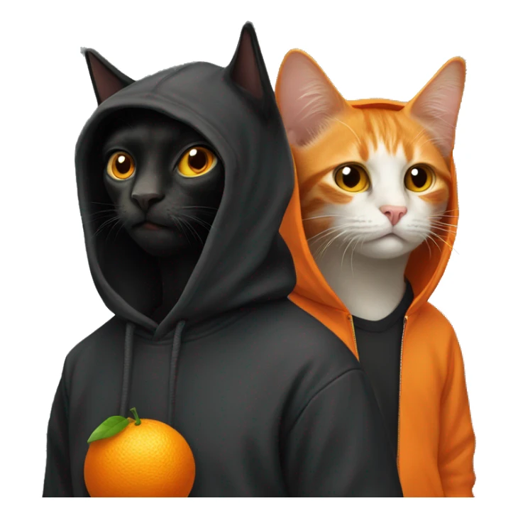 orange cat and a black cat wearing a hoodie sticker
