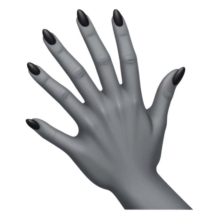 front view of a grey colored arm and hand reaching out with black nails sticker
